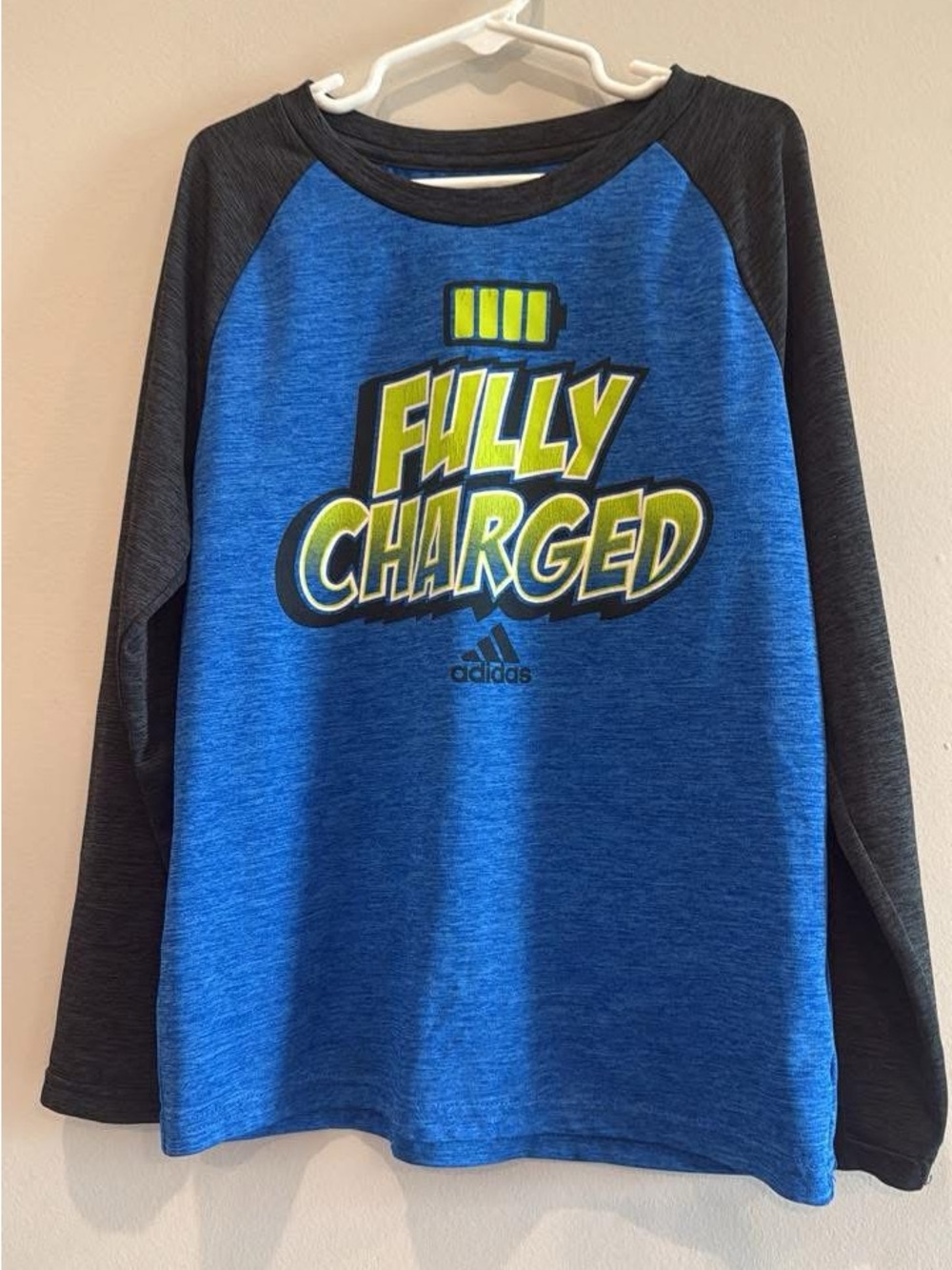 adidas Blue/Charcoal "Fully Charged" Long-Sleeve Tee